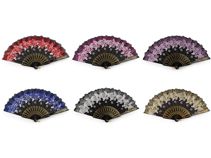 Ventaglio in tessuto, motivo: farfalle con glitter