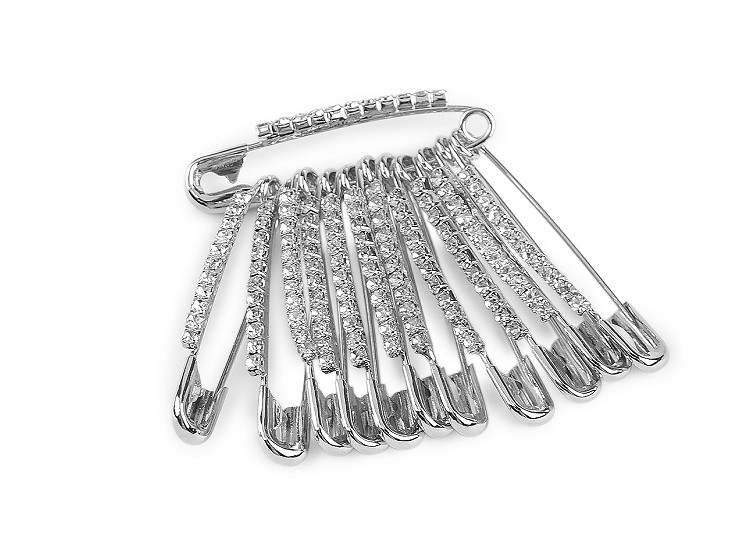 Decorative safety pin with rhinestones, length 39 mm