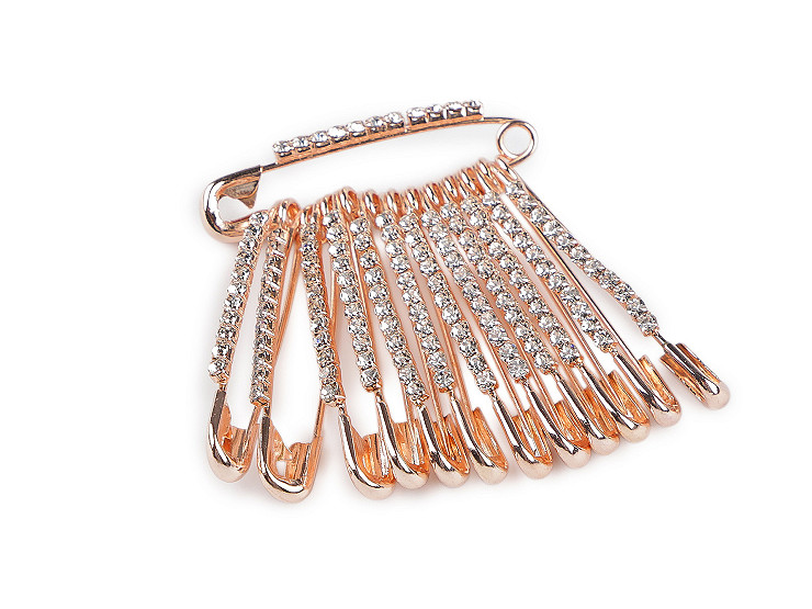 Decorative safety pin with rhinestones, length 39 mm