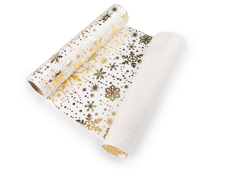 Vánoční velvet / samet k výrobě běhounů a dekorací - vločka, šíře 28 cm