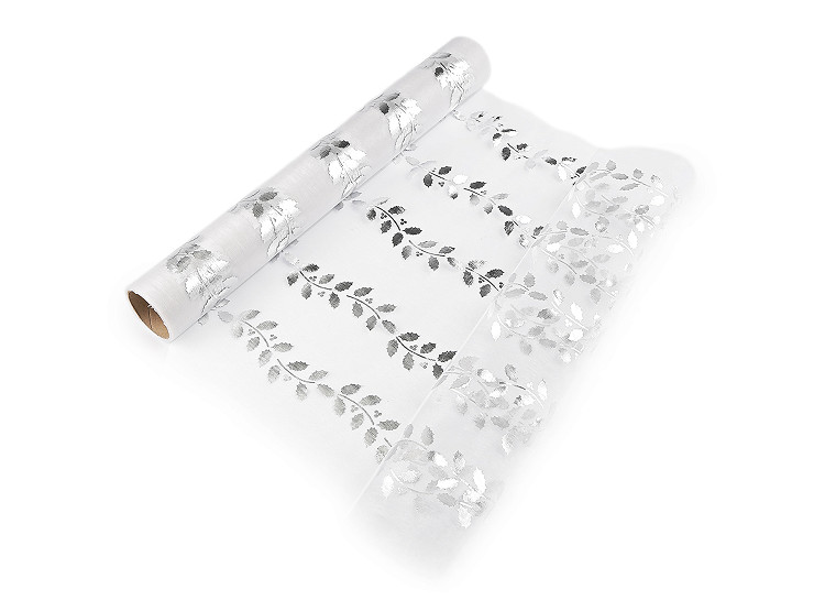 Organza natalizia, con stampa, motivo: agrifoglio, larghezza: 36 cm