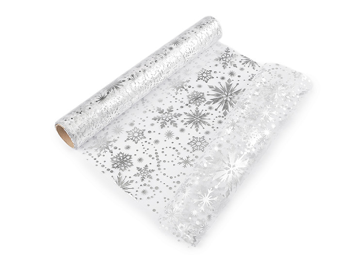 Karácsonyi organza nyomattal- hópihe, széles 36 cm