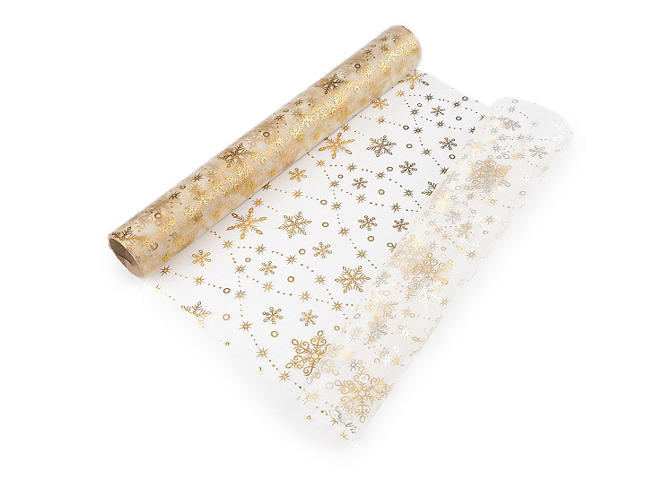 Vánoční organza s potiskem - vločka, šíře 36 cm