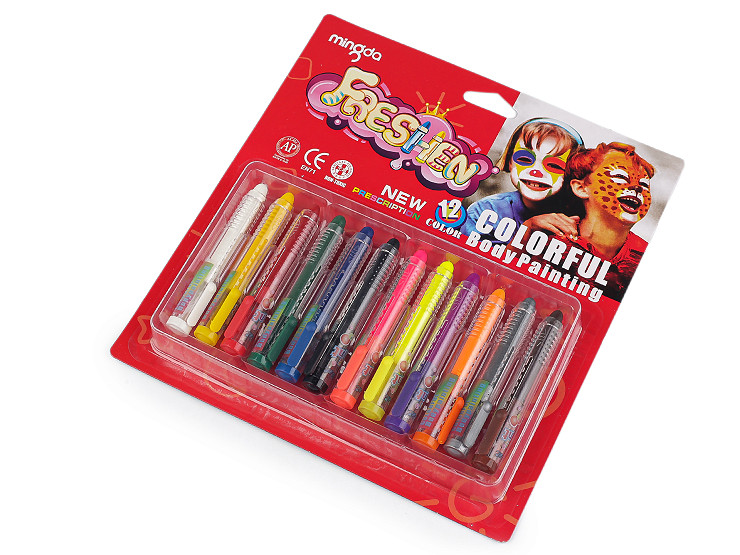Barvy / pastelky na obličej, sada 12 ks