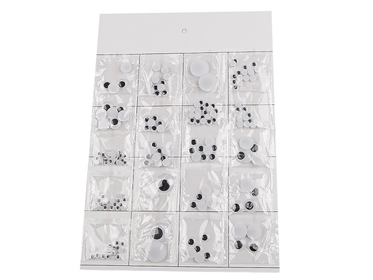 Oczy plastikowe do przyklejenia z ruchomą soczewką, miks rozmiarów 