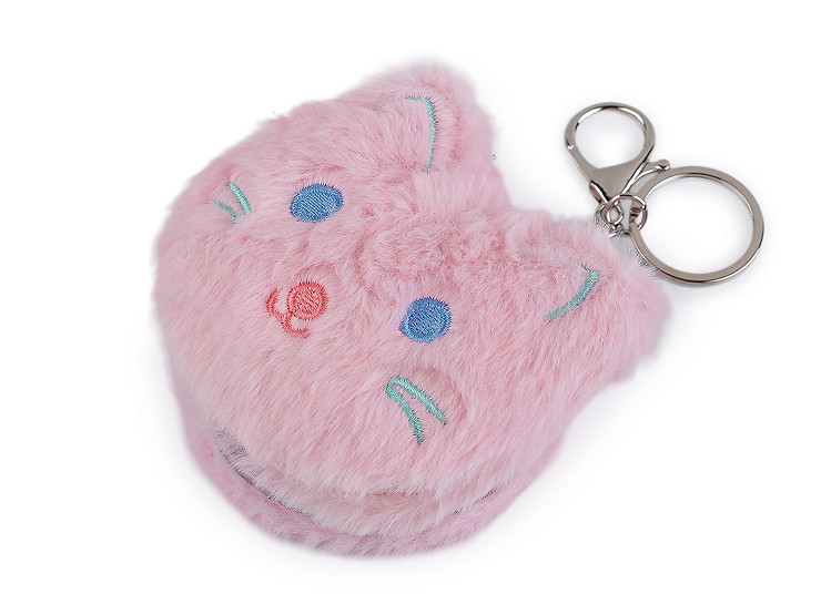 Plyšové kozmetické zrkadlo / prívesok na kabelku mačka