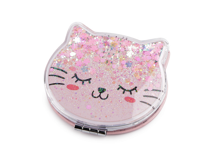 Kosmetické zrcátko s tekutými glitry kočka