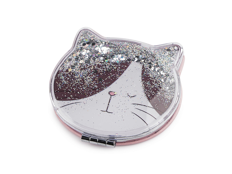 Kosmetické zrcátko s tekutými glitry kočka