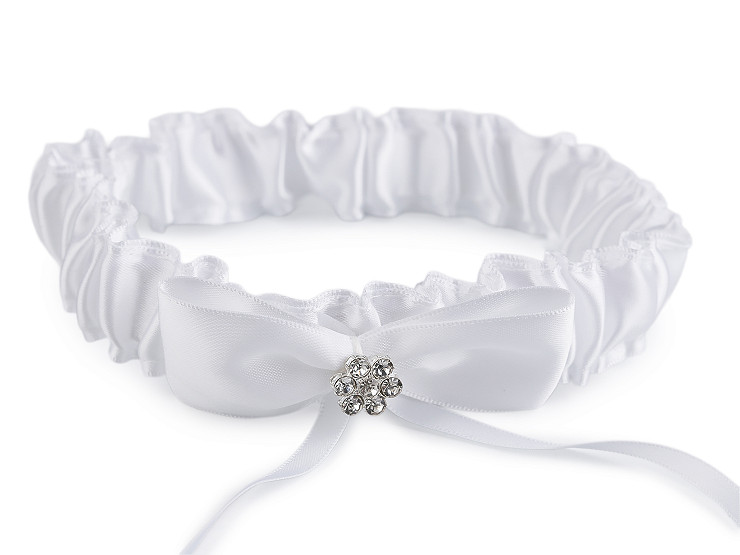 Svatební podvazek saténový s mašlí a štrasovým květem