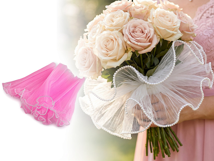 Virágos organza mandzstta gyöngyökkel 28 cm széles