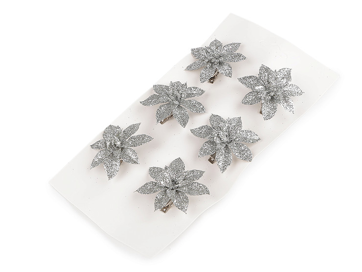 Vánoční hvězda s glitry a klipem Ø6; 8 cm
