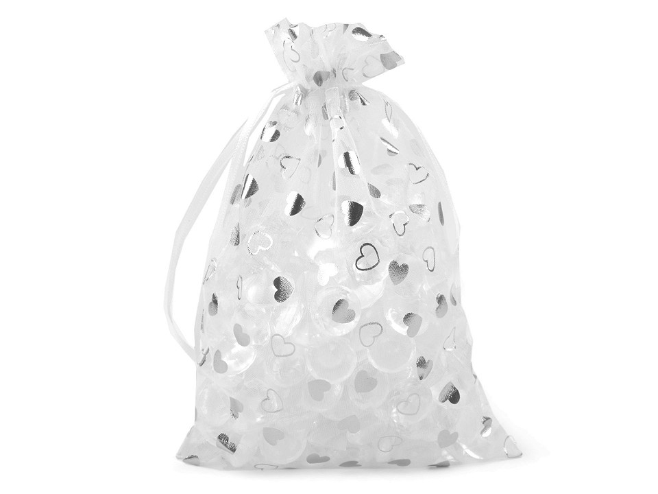 Sacchetto regalo, in organza, dimensioni: 14 x 21 cm, motivo: cuori