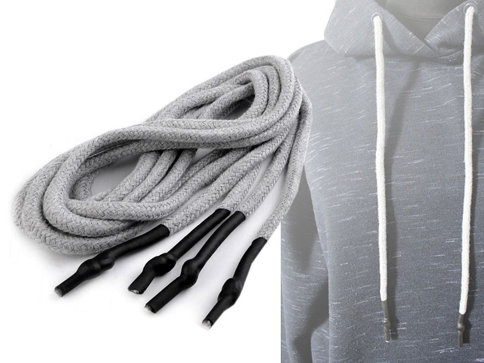 grey pullover hoodie with white strings