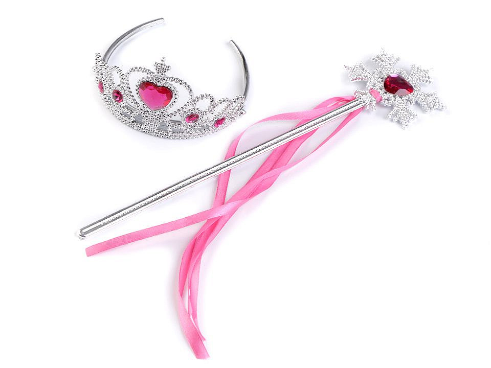 Kit princesse rose pour fille : couronne, collier, boucles d'oreilles,  bague, gants et baguette