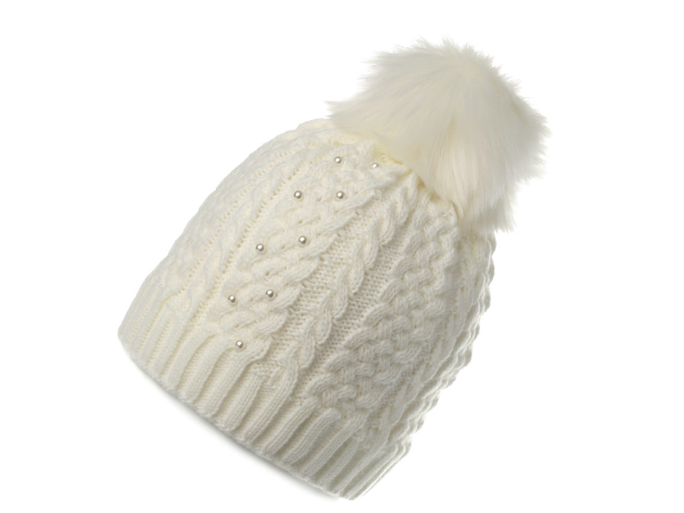 ladies cream pom pom hat