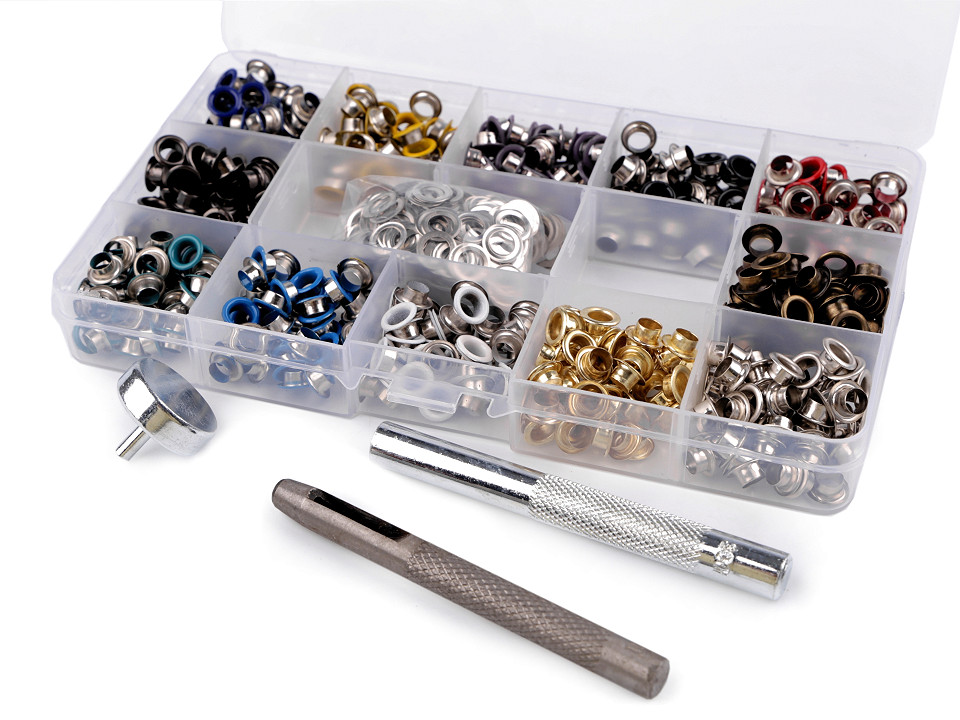 Grommet / Eyelet Set, inner Ø5 mm / outer Ø8 mm with puncher STOKLASA