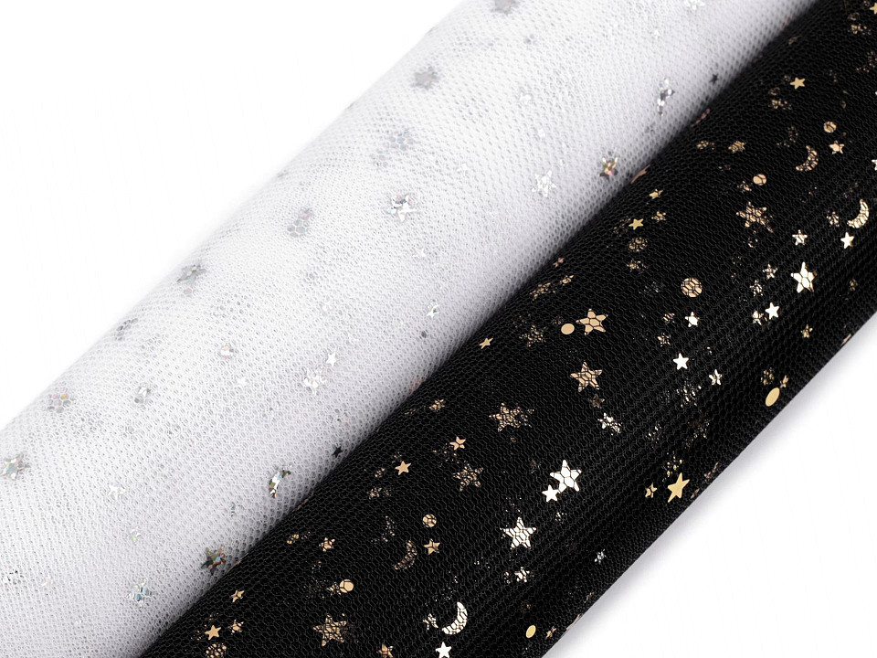 Coupon De Tissu Tulle Bleu Avec étoiles Argentées - Dimensions 280x140 Cm - Occasion