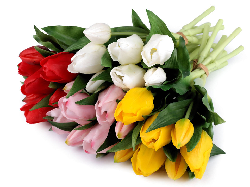 2 bouquets de 14 et 12 tulipes rouges en tissu