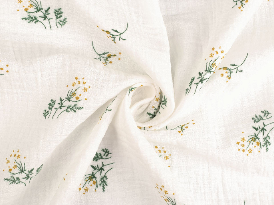 Muslin Cheesecloth Fabric, Double, Meadow Plants STOKLASA