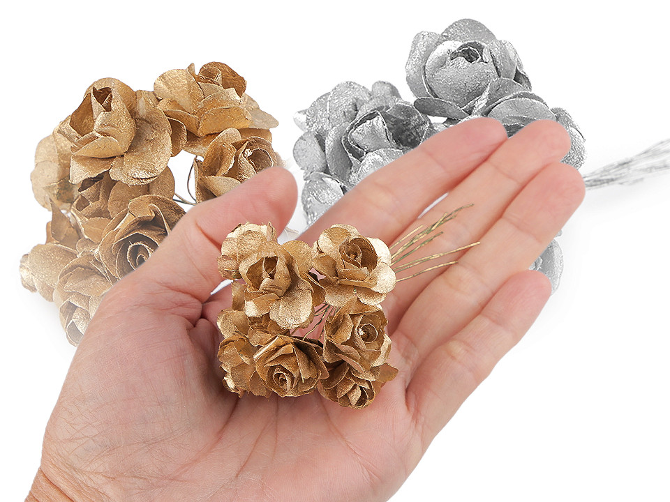 Metalic Paper Roses Artificial paper mini rose, metallic, on wire | STOKLASA Haberdashery ...